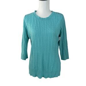 New York and Company Blue Green 3/4 Sleeve Top Large